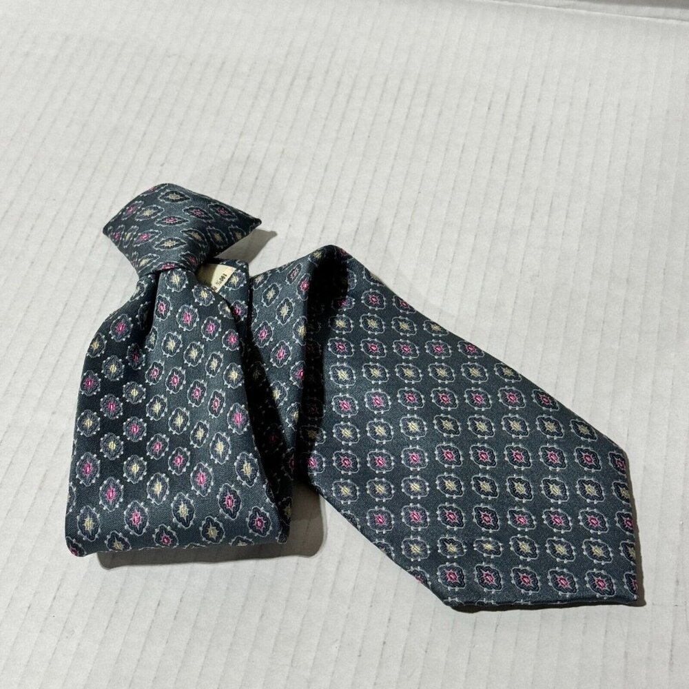 Vintage Quo Vadis Clip-On Neck Tie Men's Floral Gray 100% Polyester